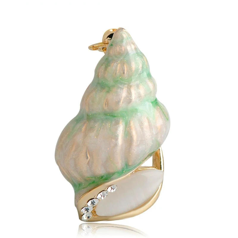 

OI Fashion Style Smooth Sea Conch Snail Brooch Green Enamel Women Girls Suit Dress Clips Scarf Shoulder Jewelry Corsage Pins