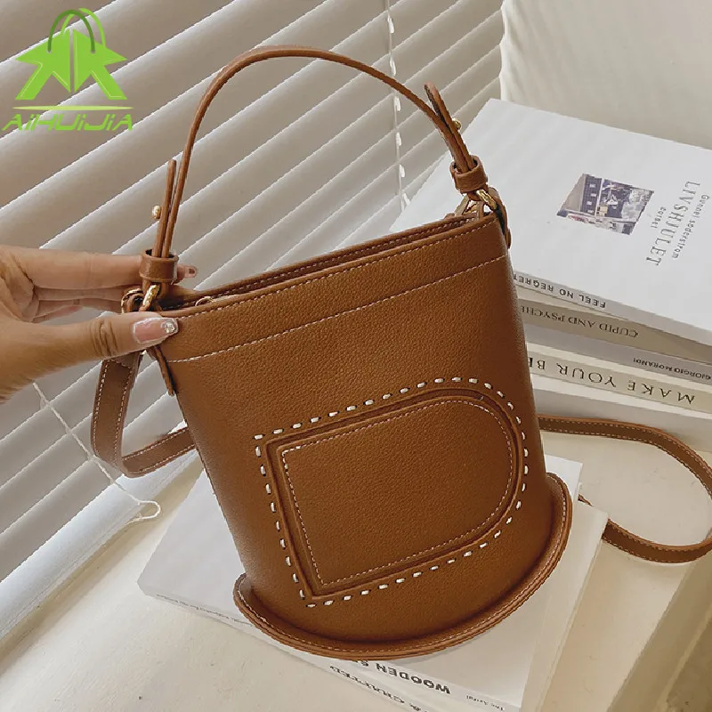 

Fashion Shoulder Bag For Women PU Leather Crossbody Bucket Bag Vintage Solid Color Messenger Bag Multifunction Female Handbags