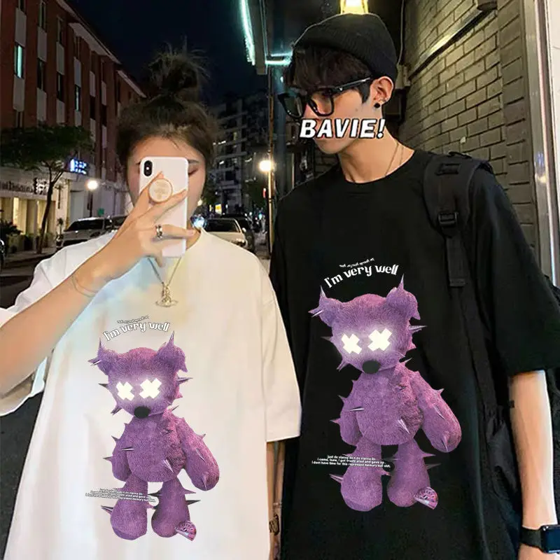 

Футболка для мальчиков и девочек, модная свободная специальная белая рубашка для пар, топ для студентов, крутая модная одежда, белый Чёрный ...