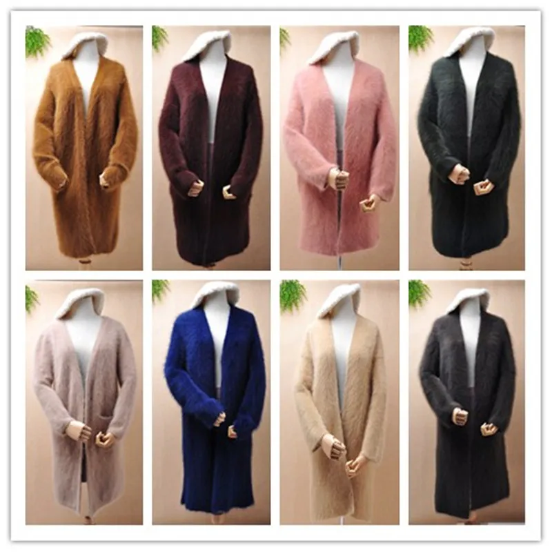 

female women winter clothing thick warm mink cashmere knitwear inside loose long cardigans mantle angora rabbit fur jacket coat