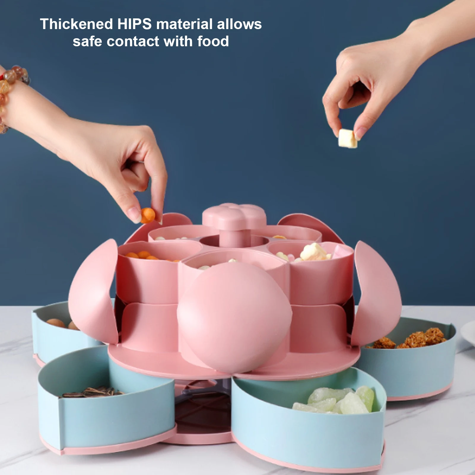 

Double-layer Rotating Fruit Tray Household Sugar Box Plastic Food Petal-Shap Fruit Dried Fruit Walnuts Snack Candy Organizer