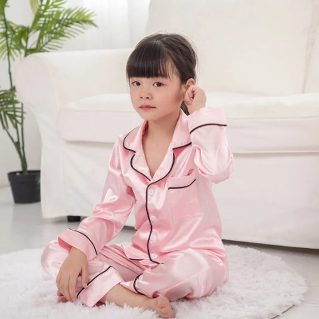 Kids Pajamas Sleepwear Outfits Set Autumn Winter Toddler Baby Boy Girl Long Sleeve Tops Pants | Детская одежда и обувь