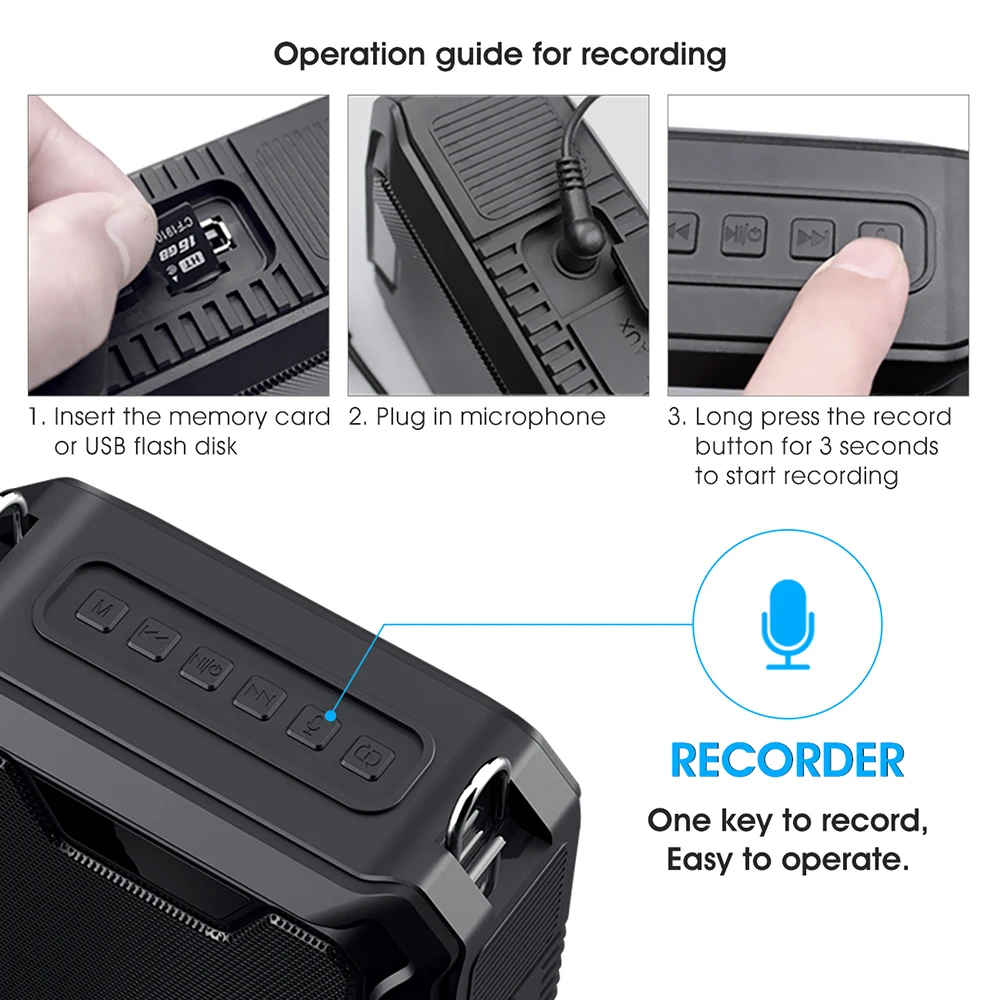 SHIDU 30W Portable Voice Amplifier with Wireless Microphone For Teachers IPX6 Waterproof Bluetooth5.0 Speaker 5000mAh Power Bank images - 6