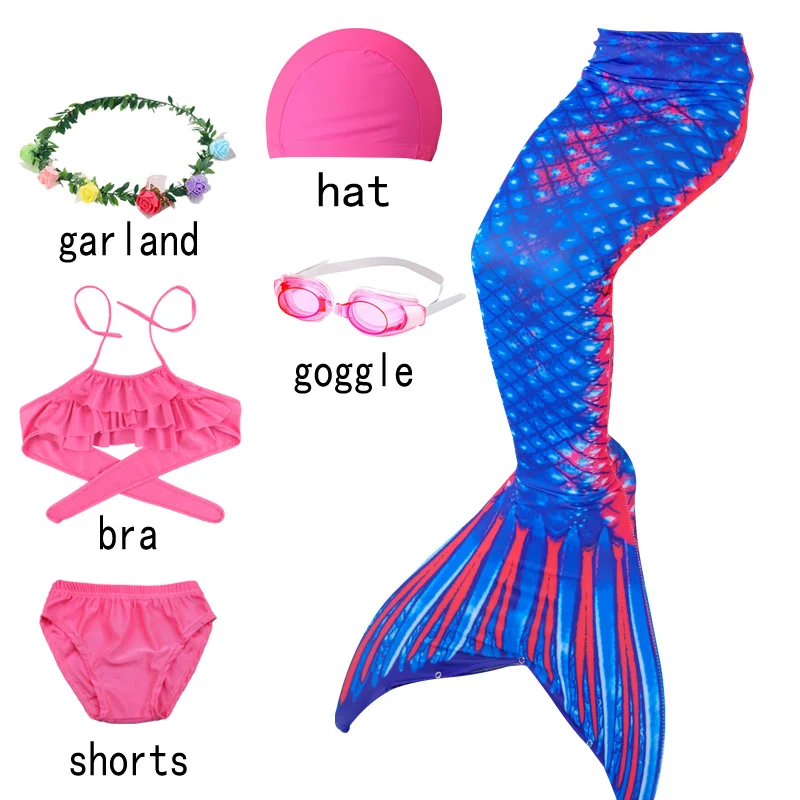 6pcs with goggles-J Рождественский карнавальный детский купальник, бикини, Флиппер, хвост русалки, шорты, топ для плавания, хвост русалки, костюмы для плавания для девочек - Цвет: 6pcs with goggles-J