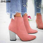 SHUJINЖенская обувь; ботильоны; ботинки из флока с носком; сезон осень-весна; Новинка 2019 года; обувь на высоком каблуке; Botas Mujer; Прямая поставка