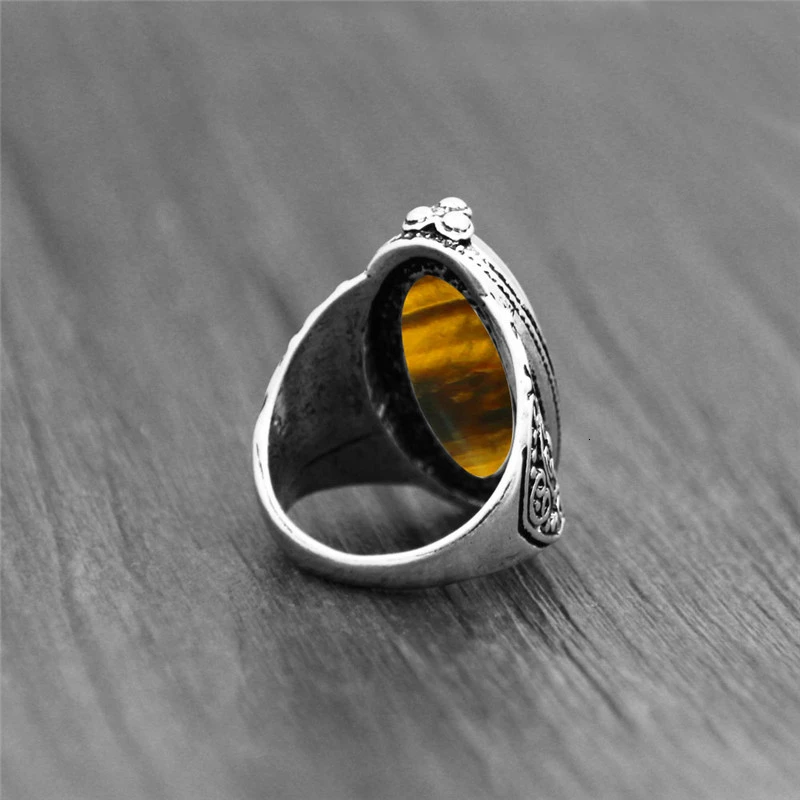 Irregular Natural Tiger Eye Rings Flower Band Stone Ring For Women Antique Silver Plated Fashion Jewelry TR665