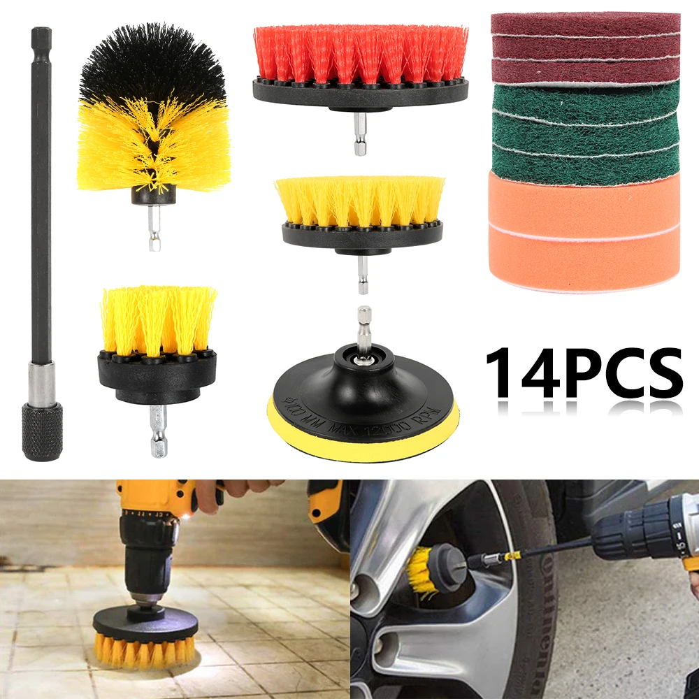 

14Piece Drill Brush Attachments Set cleaning brush for drill Shower Tile and Grout All Purpose Power Scrubber Cleaning Kit