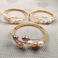 natural freshwater pearl bangles peacock tail shape charms bracelet jewelry accessories gift adjustable opening size 7 8mm