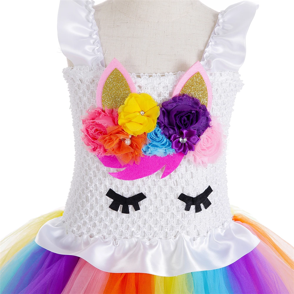 Яркое Радужное платье-пачка с единорогом тюлевые платья принцессы цветами для