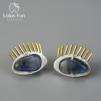lotus fun real 925 sterling silver natural labradorite creative fine jewelry interesting gold eyelashes stud earrings for women