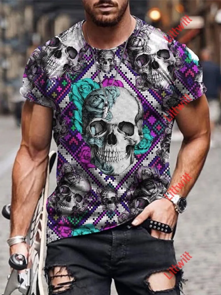 

2021 New Summer Fashion Casual Men's Print Round Collar Slim High Street Hip-hop Short Sleeve Graphic T Shirts