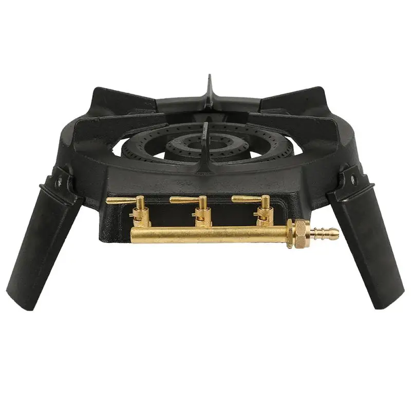 

1Pc Outdoor Camping Gas Stove Burner Barbecue Grills High-power Cast Iron Oven With 3 Control Valves Wind Protection Frame HW