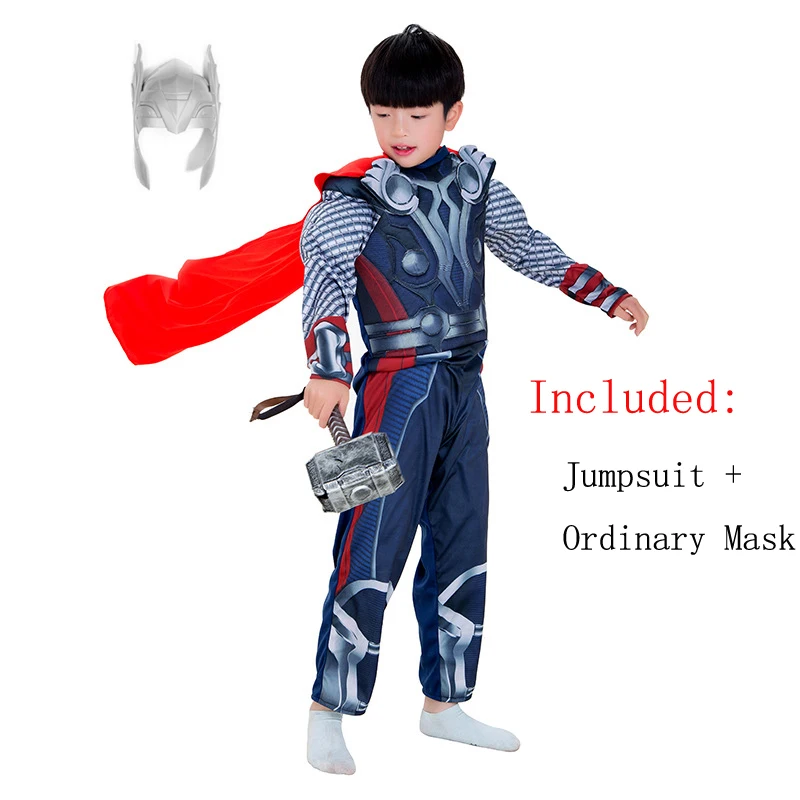 Jumpsuits Mask Для маленьких мальчиков Тор Odinson Мышцы костюм с принтом "Мстители: Косплэй карнавальный костюм на Хэллоуин вечерние нарядное шоу на сцене одежда - Цвет: Jumpsuits Mask