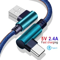 micro usb type c cable 2 4a fast charger usb cord 90 degree elbow nylon braided data cable for android phone