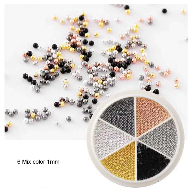 

1Box Steel Balls Mini Metal Beads 6 Size s 1 Box Steel ball bead, 3D metal micro beads / no hole beads/ ball beads/ nail JK7676
