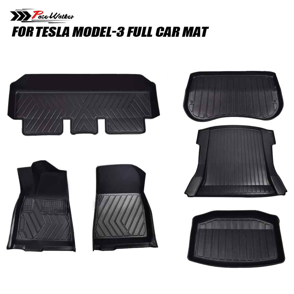 

All Weather Floor Mats for Tesla Model 3 Custom Fit TPE Car Liner Rear Cargo Tray Trunk Waterproof Interior Accessories Set
