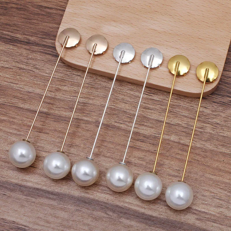 Brooch Lapel Pin with Stopper 12mm Circle Prong Bezel Cabochon Blank Setting Base Shawl Cape Scarf Findings Wedding Hat Pins DIY | Украшения