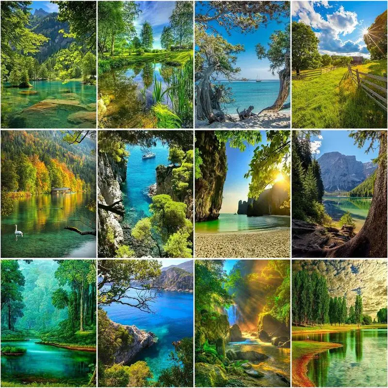 

CHENISTORY 60x75cm Frame Paint By Number For Adults Trees Seascape Picture By Numbers Acrylic Paint On Canvas Home Decors Art