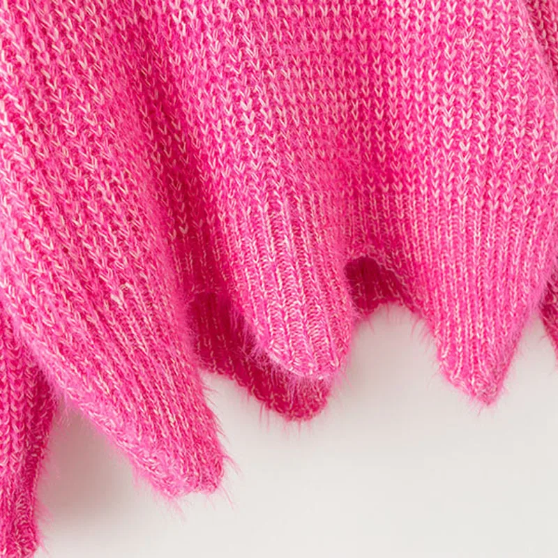 

women sweater casual solid color wavy hem loose sweater