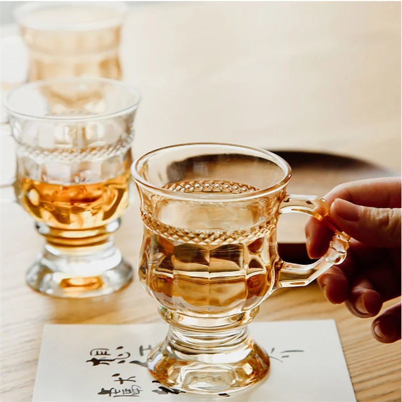 Ins French Retro Small Glass Cup Amber Transparent Goblet Homestay Photo Props Coffee Snacks Verre | Дом и сад