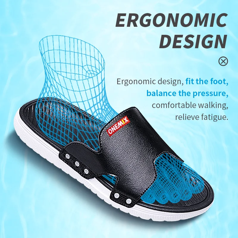ONEMIX Men Summer Casual Slippers Outdoor Beach Slides Bottom Flat Heel Slides Slides MD Leather Anti Slippery Slippers Brand