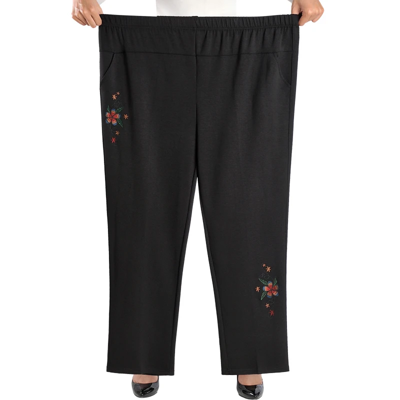 Брюки женские прямые с эластичным поясом модные повседневные брюки вышивкой