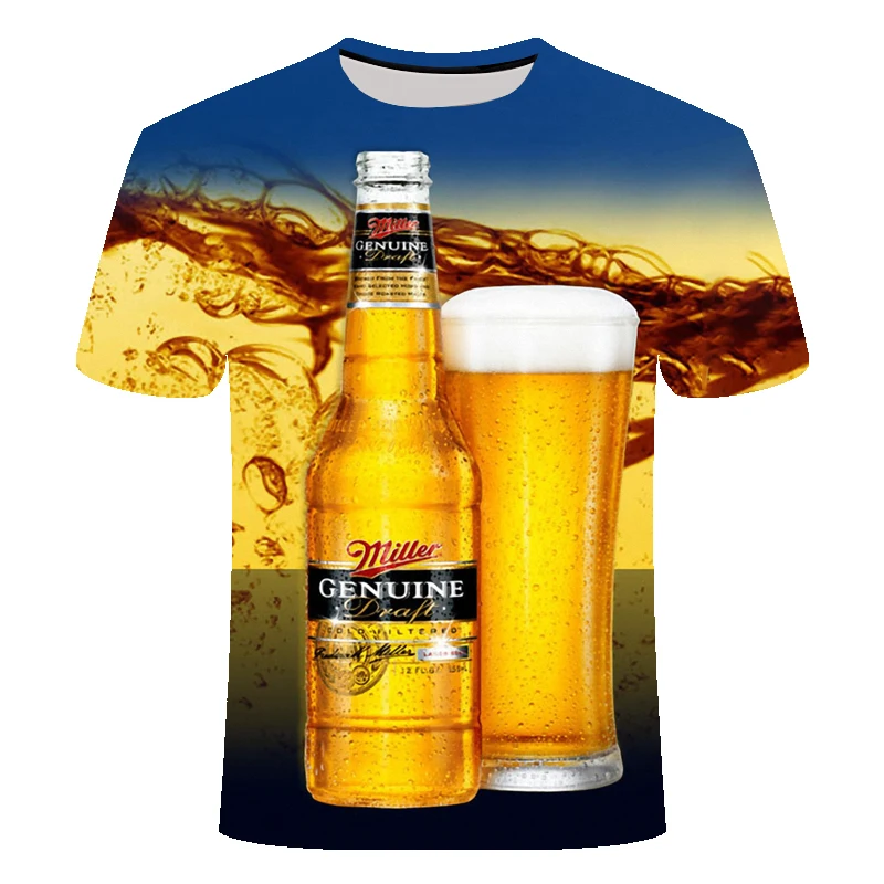 

2021 Summer New Men's Fashion Casual 3D Printing Cool Cola Can Beer Bottle Cheers T-shirt Large Size Wholesale