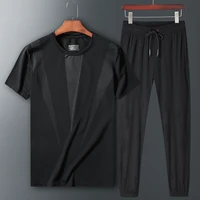 mens joggers set oversized short sleeved suit mens summer quick drying t shirt trousers 2 piece running fitness sportswear