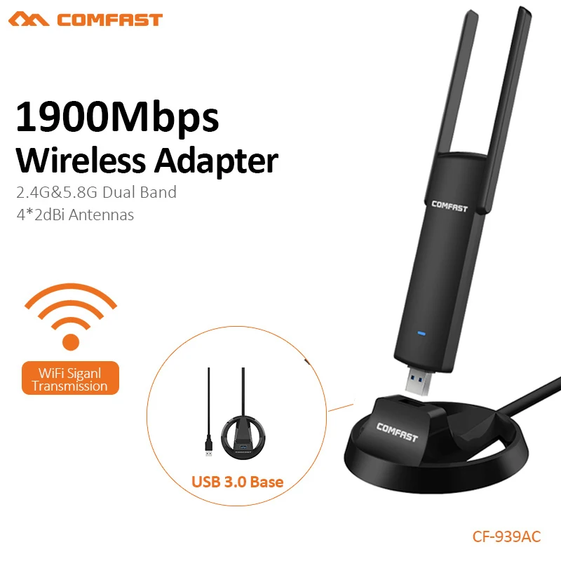 COMFAST USB Wifi адаптер 1900 Мбит/с 2 4 ГГц и 5 8 двухдиапазонный wifi ключ Plug And Play AC сетевая