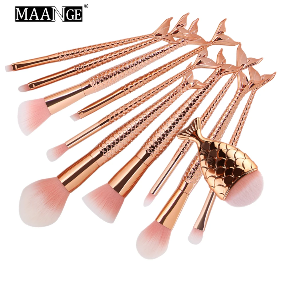 

MAANGE 11Pcs/set Mermaid Makeup Brushes Power Foundation Blending Eye Shadow Contour Blush Brush Kit Face Make Up Brush Tools