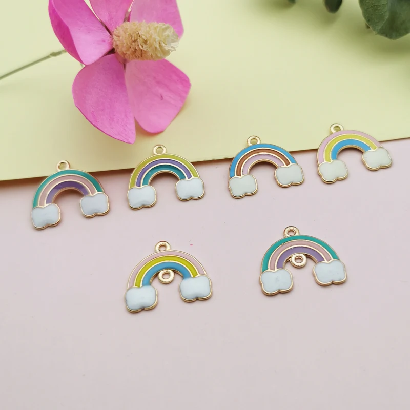 

10pcs/pack Rainbow Clouds Enamel Charms Connector Earring Pendant DIY Craft Bracelet Jewelry Finding Handmade Metal Golden FX456