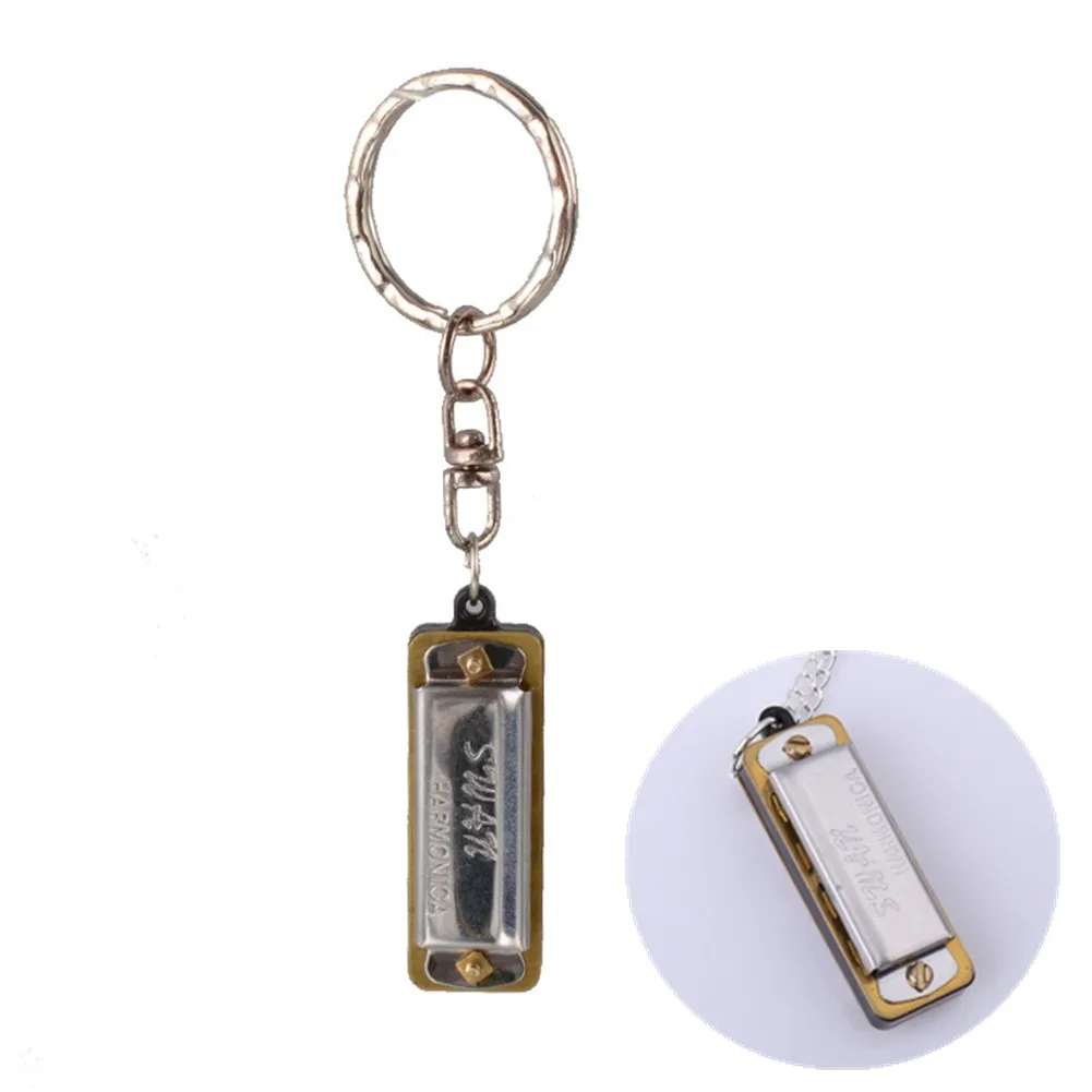 

35x13x11mm Swan Mini Harmonica Keychain 4 Holes 8 Tone Portable Small Mouth Organ Silver Mini Harmonica Musical Instruments