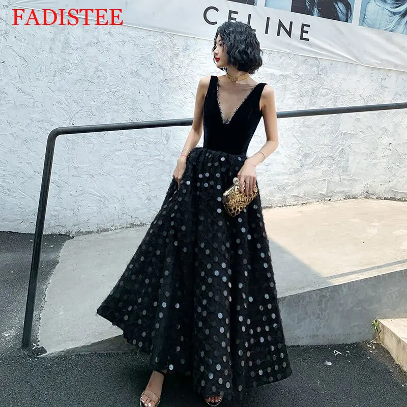

New Arrival Black Sexy V-neck Evening Dress Formal Prom Party Robe De Soiree Gown Luxury Frock Style Dress Party