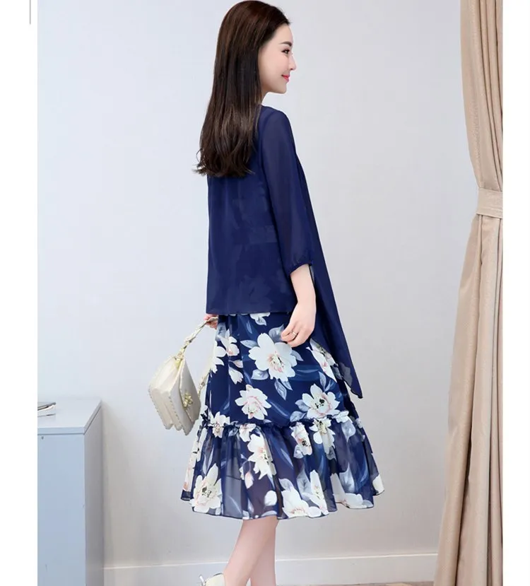 Boho Clothing Print Two Piece Dress 2020 Retro Women Summer Elegant Luxury Ethnic Office Wear Long Chiffon HJ127 | Женская одежда