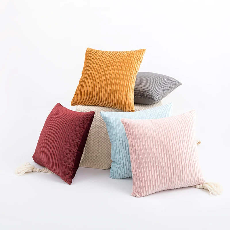

Striped Geometry Velvet Throw Pillows 45*45 Waist Cushion Cover Sofa Home Bedroom Decorative New Year Kussenhoes Decoration