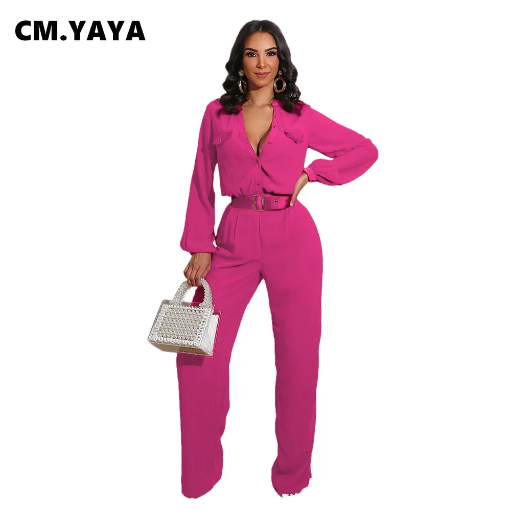 Осенний женский комбинезон CM.YAYA на пуговицах с длинным рукавом высокая уличная