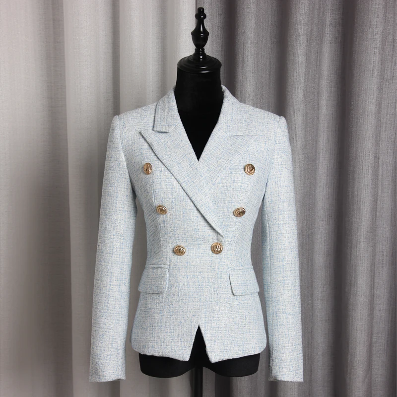 

New women's regular slim temperament tweed coat double row button long sleeve fashion suit