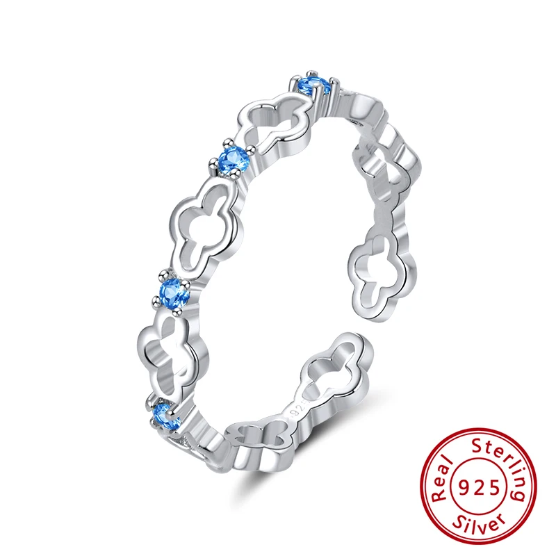 ORSA JEWELS кольцо чистый 925 Серебряные Регулируемые кольца для Для женщин 4 стиль Дополнительный синий и ясно AAAA фианит укладки вогнутые кольца ювелирные изделия SR140 - Цвет камня: SR140-P-L