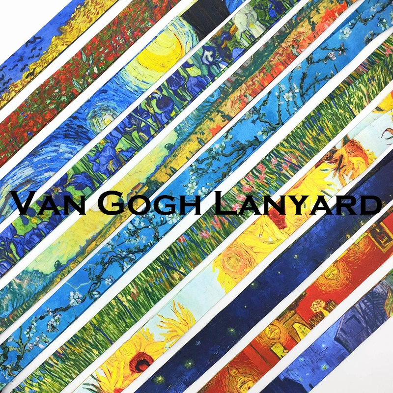 

P1906 Dongmanli 1pcs Van Gogh Keychain Lanyards Id Badge Holder ID Card Pass Gym Mobile Phone USB Badge Holder Key Strap