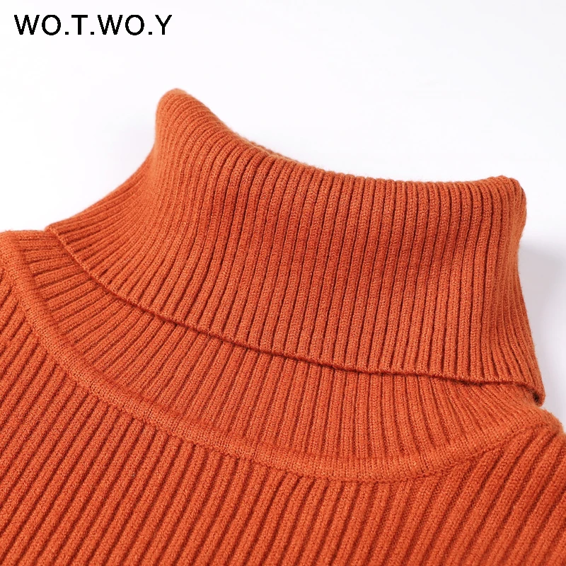 WOTWOY, 13 цветов, одноцветные базовые вязаные свитера для женщин,, осень, зима, длинный рукав, Повседневный, водолазка, пуловер, женский, розовый джемпер