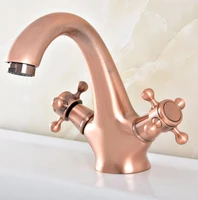 antique red copper brass deck mounted dual handles bathroom single hole basin faucet mixer water taps msf825