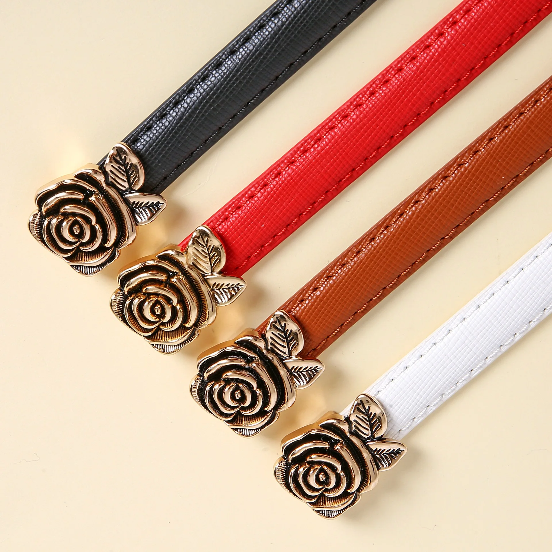 

2021 Luxury Genuine Leather Women's Belt Fashion Rose Flower Alloy Buckle Adjustable Casual Wild Straps Belt For Women