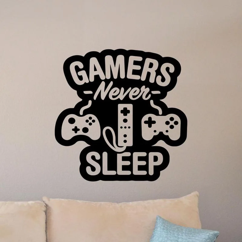 

Gaming Wall Decal Gamers Never Sleep Quote Door Window Vinyl Stickers Gamer Teens Bedroom Playroom Home Decor Art Wallpaper Q637