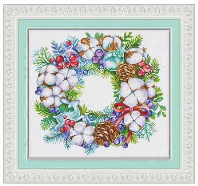 

Cotton Wreath In Winter Cross Stitch Ecological Cotton Thread Embroidery Home Decoration Hanging Painting Gift