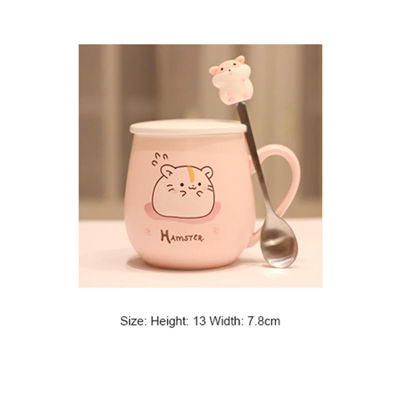 

Cartoon Hamster Coffee Mug Household Ceramic Milk Cups with Handle with Lid Spoon Large Capacity Water Mugs Gifts for Friends