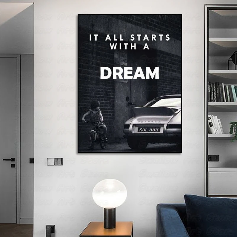 

Decoration for Home Poster Black and White it All Starts with a Dream Canvas Painting Room Wall Decor Art Prints Frameless