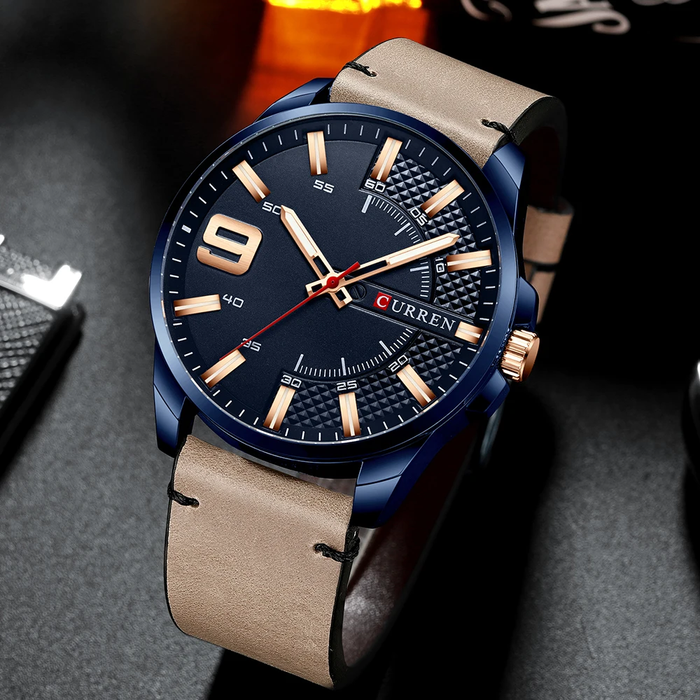 2020 брендовые Роскошные модные уникальные кварцевые мужские часы CURREN с кожаным