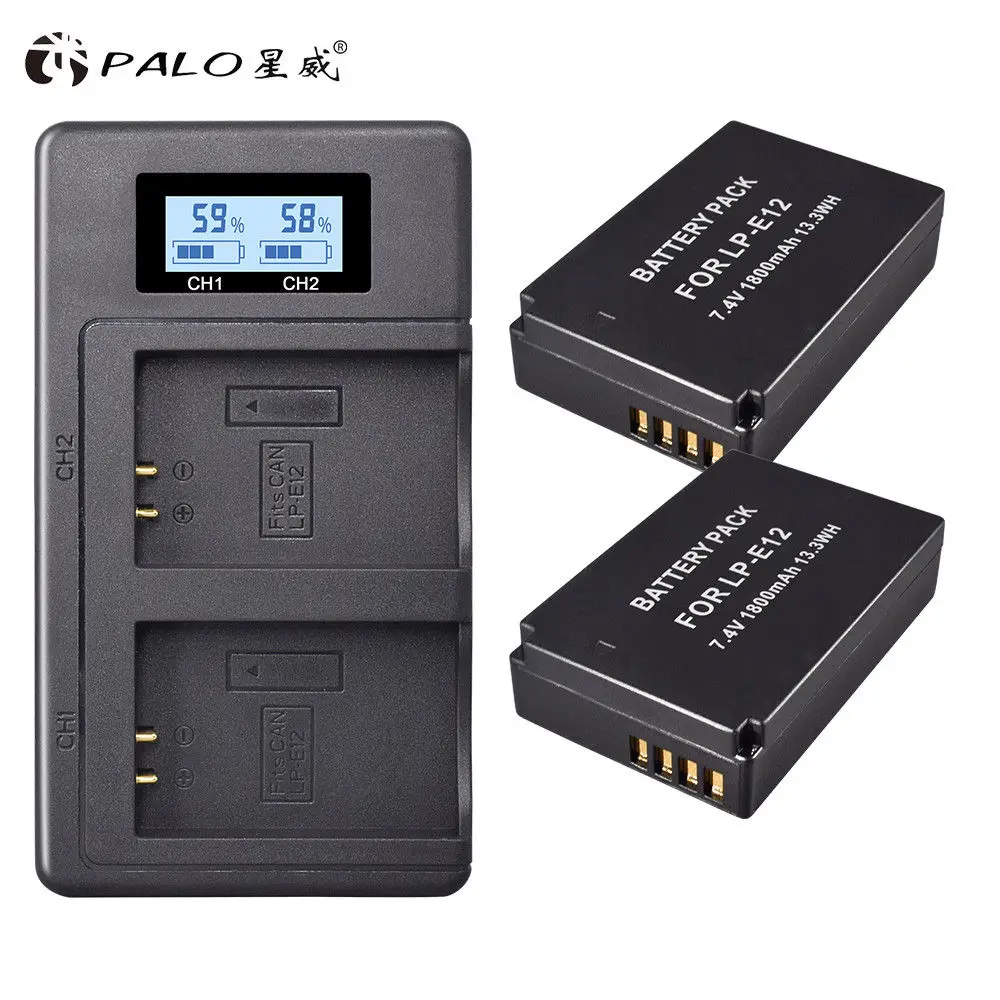 LP-E12 set 2 шт. 1800 мАч LP-E12 LP E12 LPE12 литий-ионная батарея+ ЖК-USB двойное зарядное устройство для Canon EOS M50 EOS M100 100D Kiss X7 Rebel SL1 камера - Цвет: LP-E12 set
