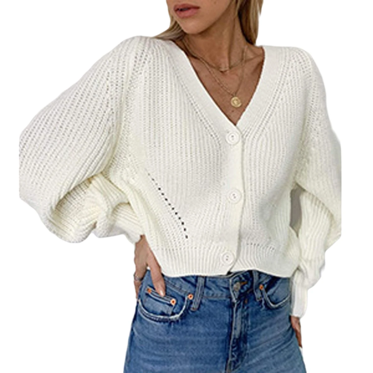 Женский Теплый однотонный Кардиган с длинным рукавом и v-образным вырезом