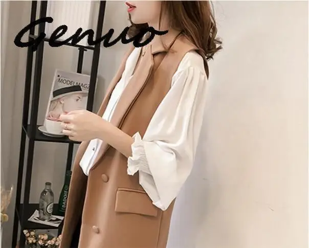 Женский Длинный жилет Genuo черный элегантный кардиган без рукавов жакет-жилет для